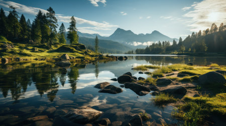 featuring peaceful landscape background