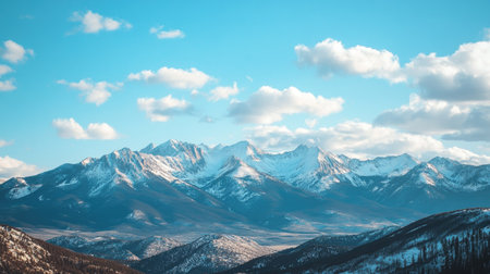 Snow-capped peaks of the Rocky Mountains with open sky for copy space