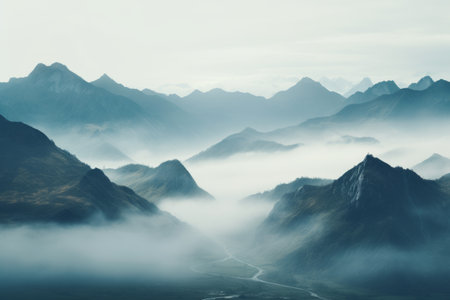 Mountain landscape with fog and clouds