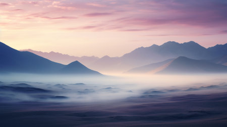 a stunning sunrise over a picturesque plain, captured in ultra high resolution photography. majestic mountains adorned with clouds, and ethereal godrays piercing through the morning mist, create a truly magical and epic atmosphere. this breathtaking image was taken using a wide angle lens on a hasselblad camera. ai generated