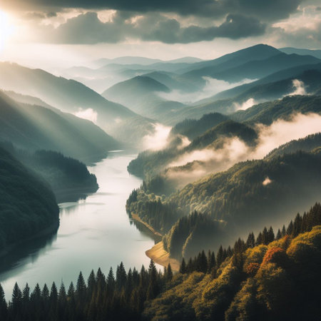 Beautiful mountain landscape with a lake in the Carpathian mountains
