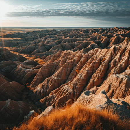 a landscape of a desert with a cloudy sky