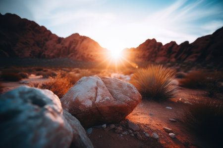 Dramatic desert landscape with sun rays