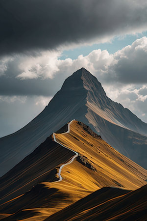 Beautiful mountain landscape with a road on the background of the sky