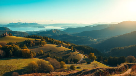 Panoramic view of the valley in the Carpathian mountains.