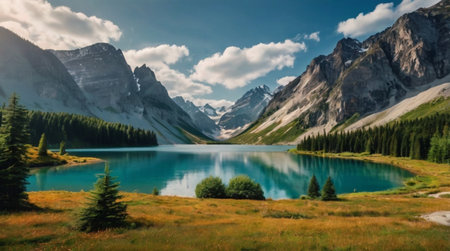 Mountain lake in the Dolomites, Italy. Panorama