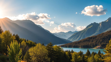 Mountain lake in the highlands of New Zealand. Panorama